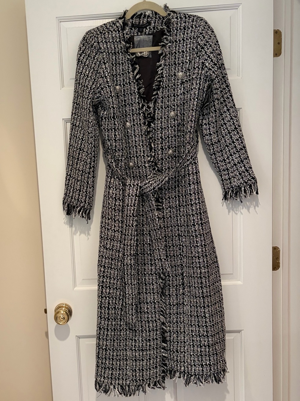 NWT Boston Proper Metallic Tweed Tie Waist Duster - Picture 8 of 16